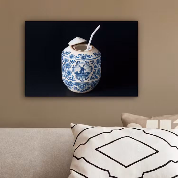 Kokosnoot - Eten - Delfts blauw - Drinken canvas 2cm klein -sfeer3