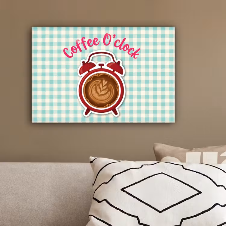 Koffie - Klok - Groen canvas 2cm klein -sfeer3