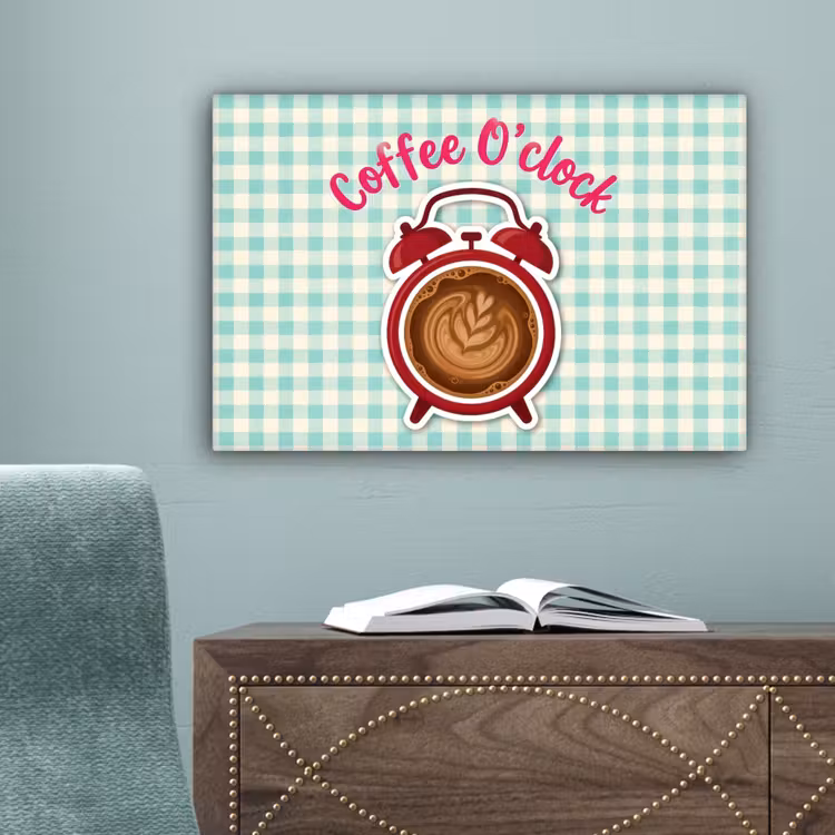 Koffie - Klok - Groen canvas 2cm klein -sfeer4