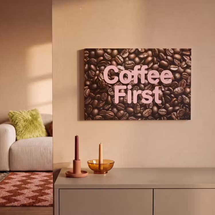 Coffee First - Koffiebonen - Roze canvas 2cm klein -sfeer1