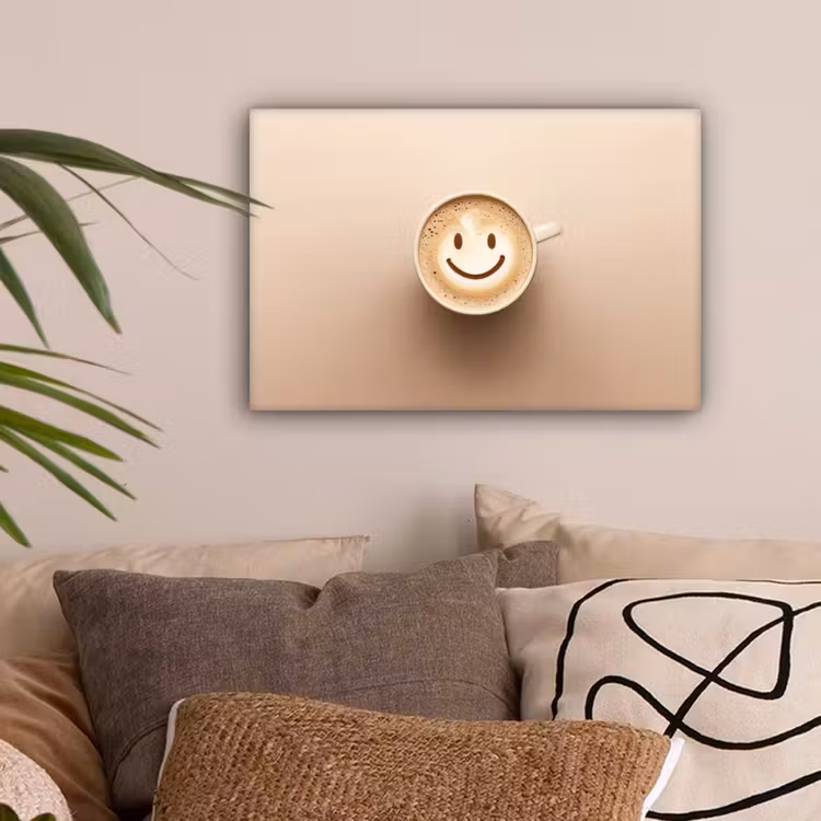 Koffie - Melkschuim - Lach - Beige canvas 2cm klein -sfeer1
