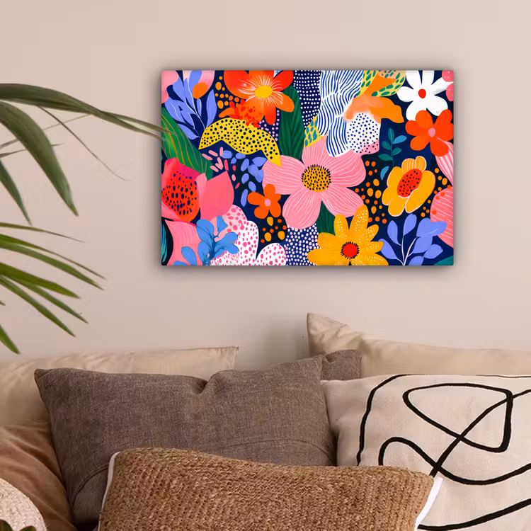 Kleurrijk - Bloemen - Abstract - Stippen canvas 2cm klein -sfeer1