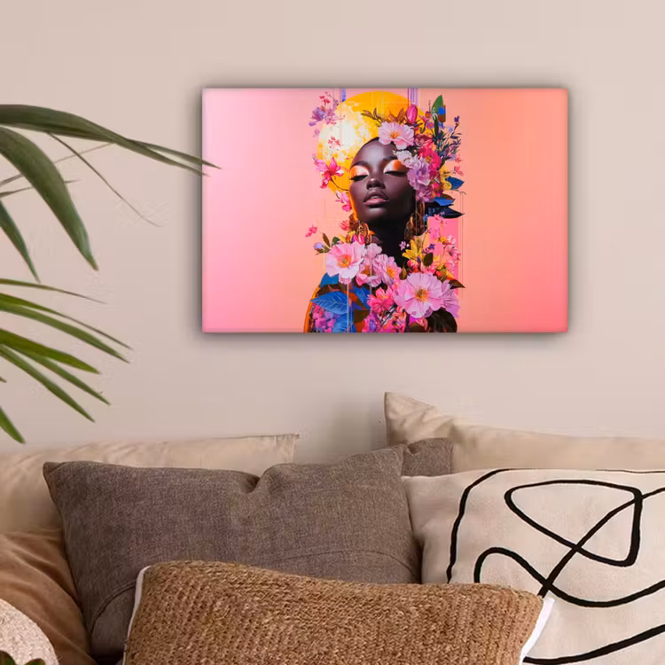 Kleurrijk - Bloemen - Vrouw - Zon canvas 2cm klein -sfeer1