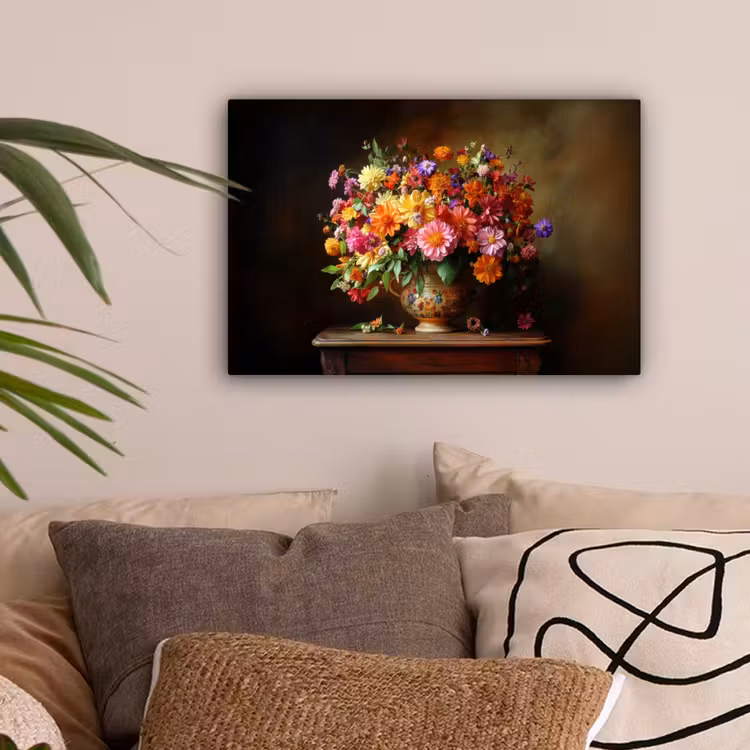 Kleuren - Boeket - Vaas - Hout canvas 2cm klein -sfeer1