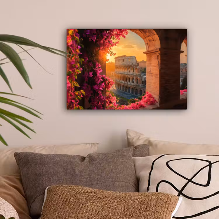 Colosseum - Rome - Roze Bloemen canvas 2cm klein -sfeer1