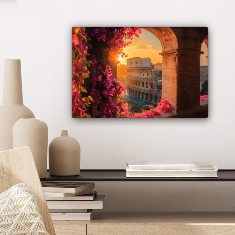 Colosseum - Rome - Roze Bloemen canvas 2cm klein -sfeer6