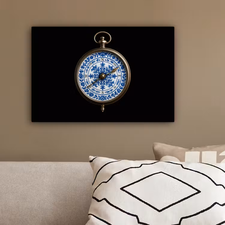 Kompas - Delfts blauw - Zwart canvas 2cm klein -sfeer3