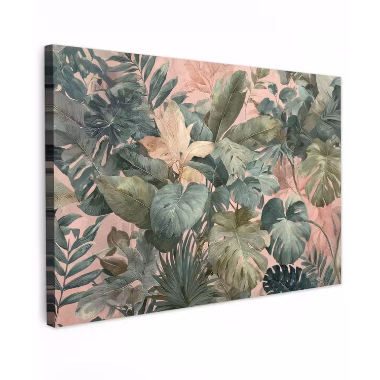 Compositie van bladeren - Groen - Roze canvas 2cm klein -z3d