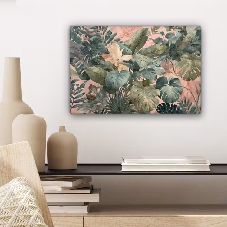 Compositie van bladeren - Groen - Roze canvas 2cm klein -sfeer6