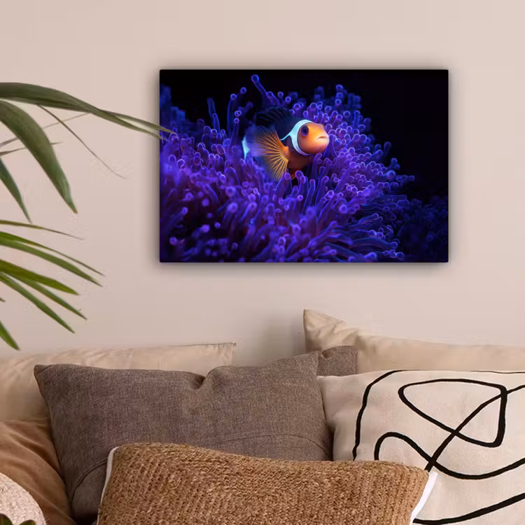Koraal - Vis - Oranje - Zee canvas 2cm klein -sfeer1