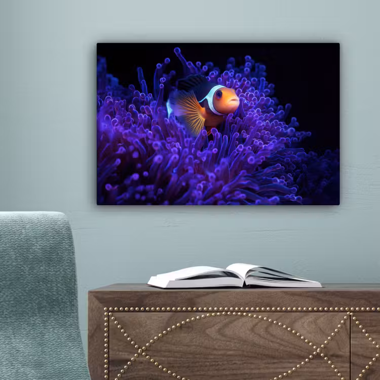 Koraal - Vis - Oranje - Zee canvas 2cm klein -sfeer4