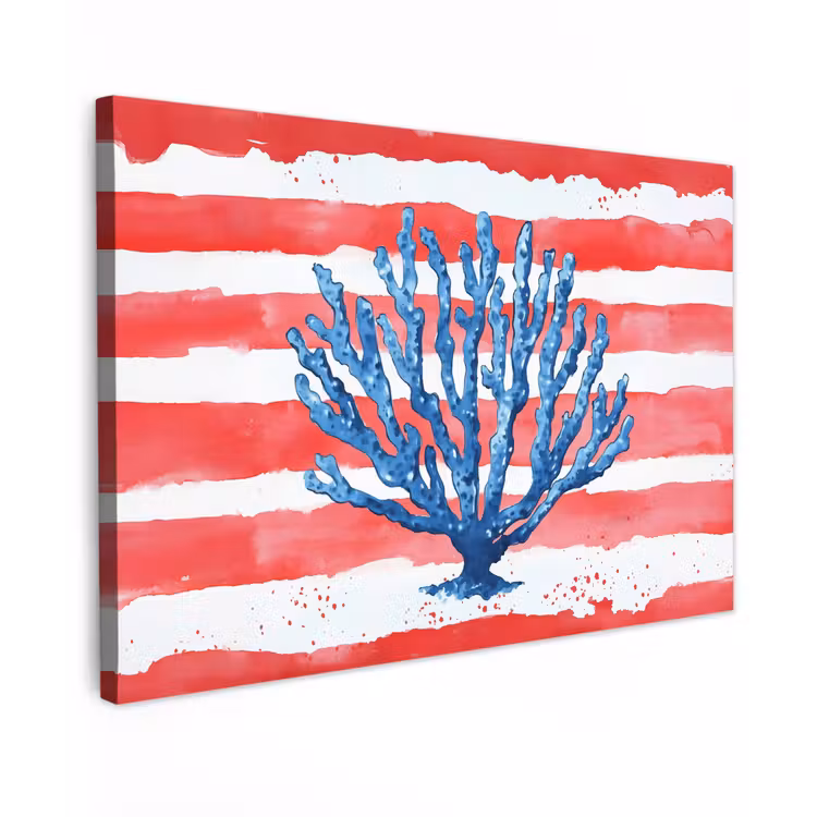 Koraal - Verfstructuur - Rood - Blauw canvas 2cm klein -z3d