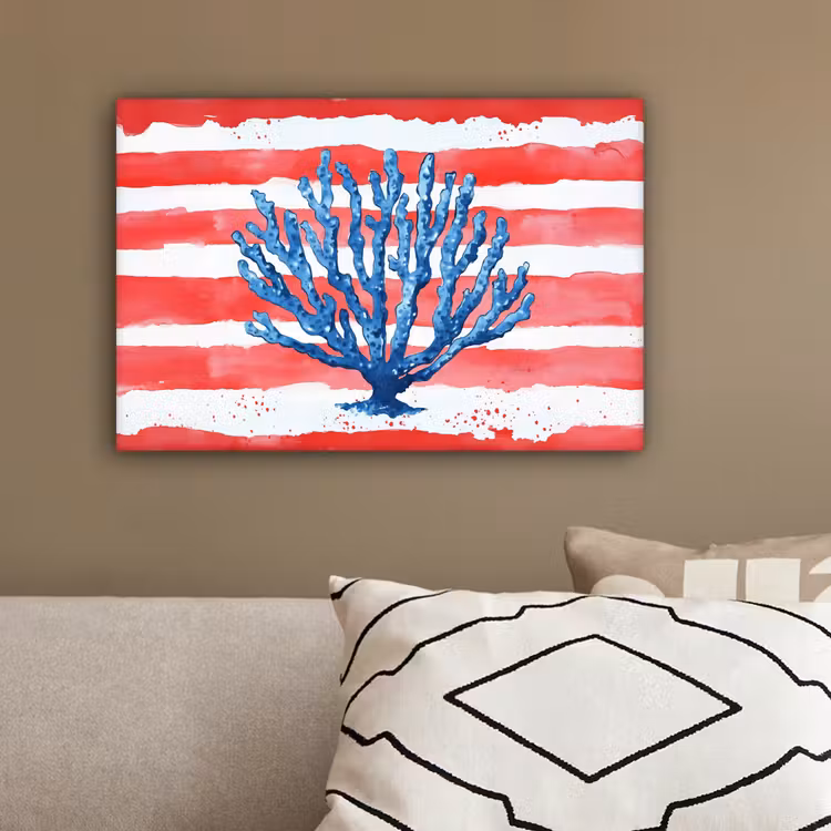 Koraal - Verfstructuur - Rood - Blauw canvas 2cm klein -sfeer3