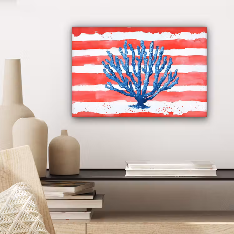 Koraal - Verfstructuur - Rood - Blauw canvas 2cm klein -sfeer6