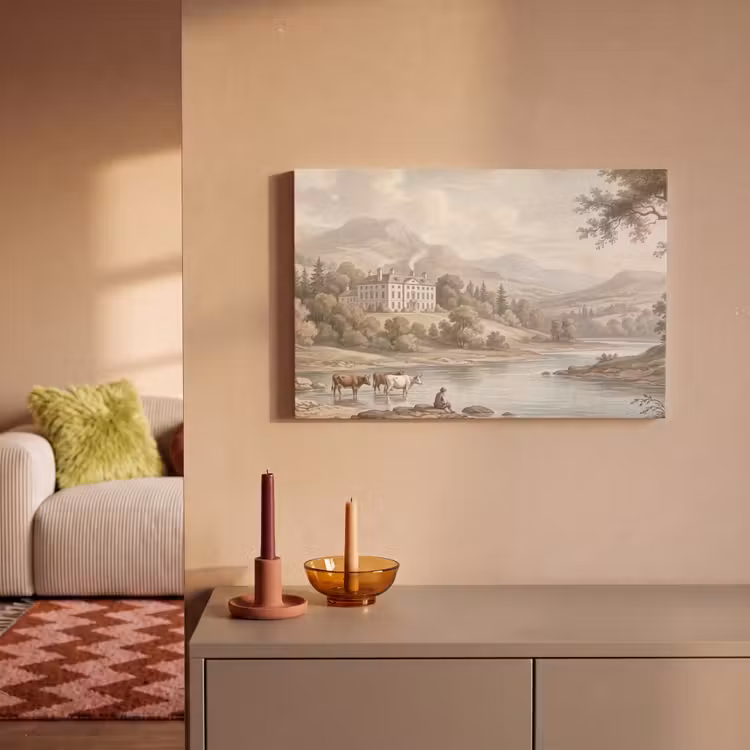 Landhuis - Rivier - Vee canvas 2cm klein -sfeer1