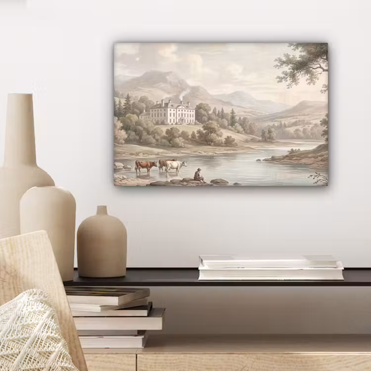 Landhuis - Rivier - Vee canvas 2cm klein -sfeer6