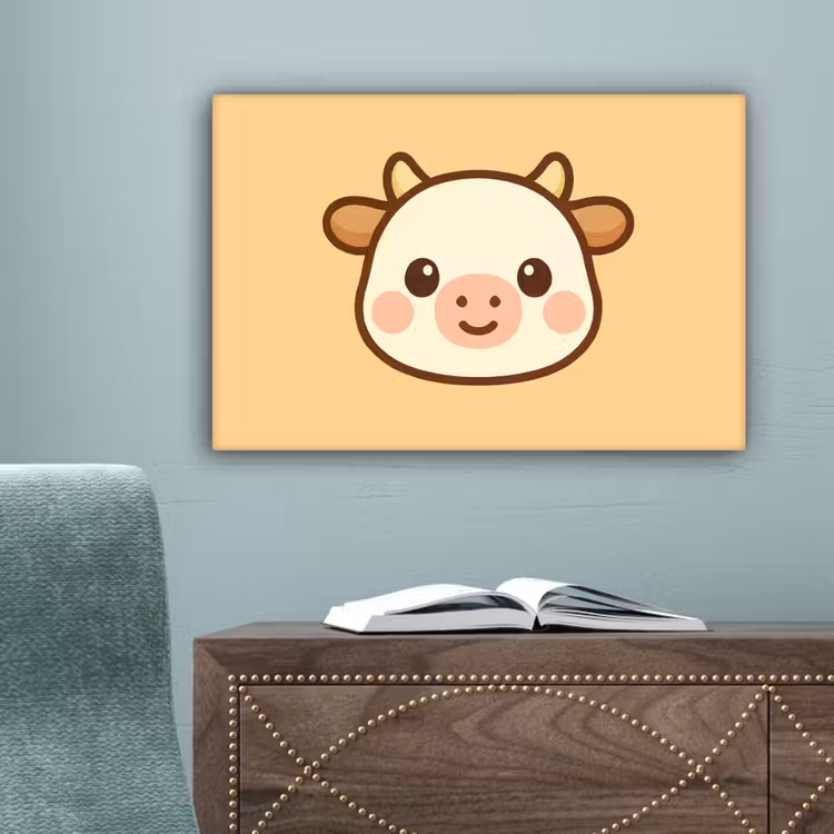 Koe - Oranje - Cartoon canvas 2cm klein -sfeer4