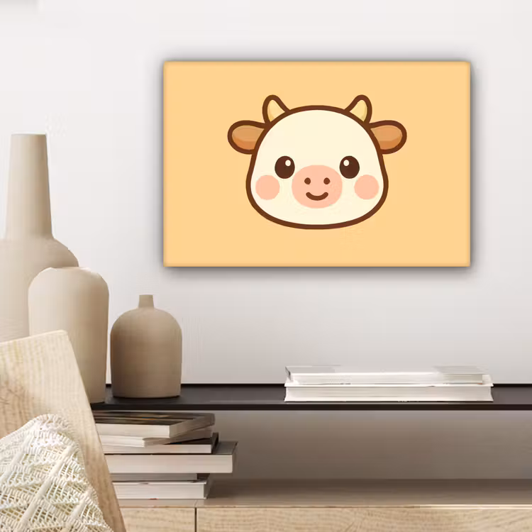 Koe - Oranje - Cartoon canvas 2cm klein -sfeer6