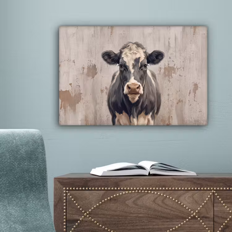 Koe - Portret - Dieren - Modern canvas 2cm klein -sfeer4