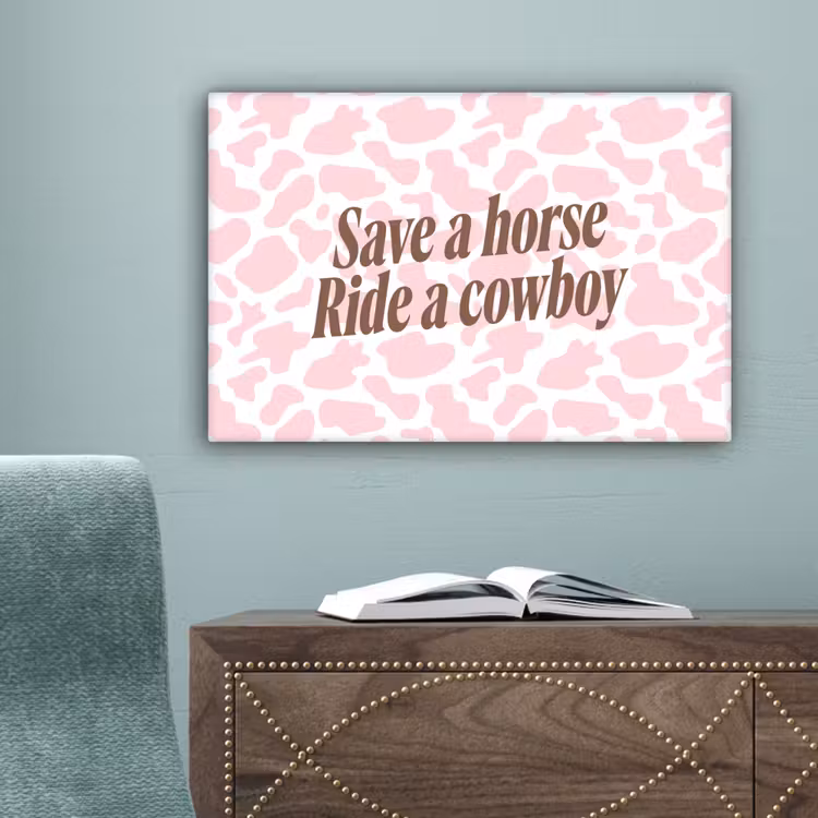 Koeienprint - Roze - Cowboy - Horse canvas 2cm klein -sfeer4
