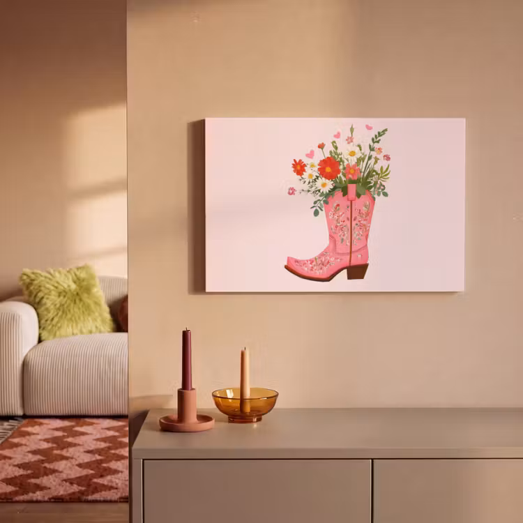 Cowboylaarzen - Roze - Boeket - Bloemen canvas 2cm klein -sfeer1