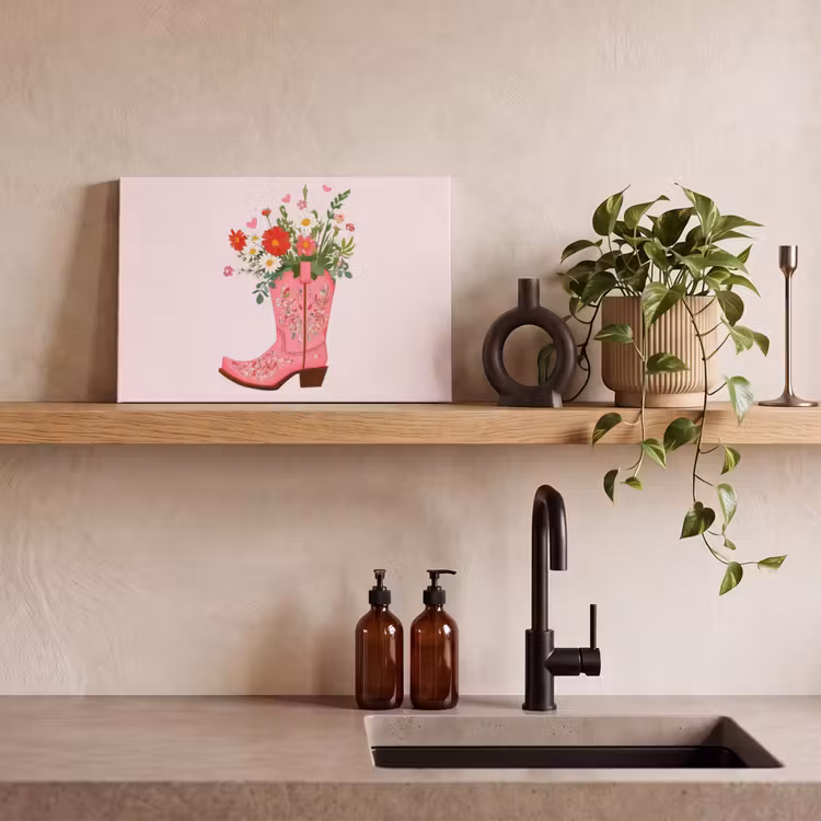 Cowboylaarzen - Roze - Boeket - Bloemen canvas 2cm klein -sfeer3