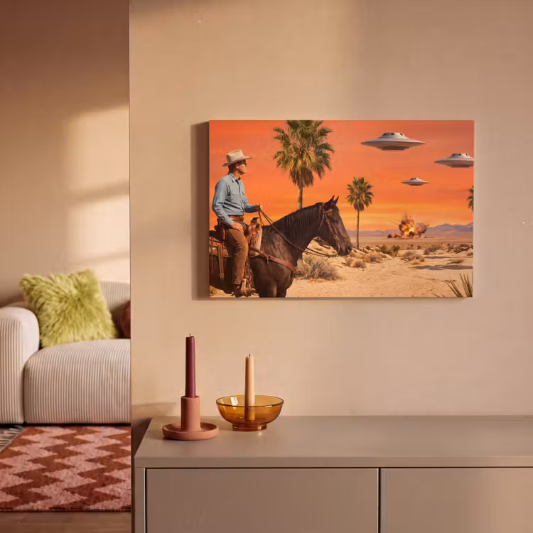 Canvas Print - Cowboy - Horse - Desert - Cowboy - Paard - Woestijn canvas 2cm klein