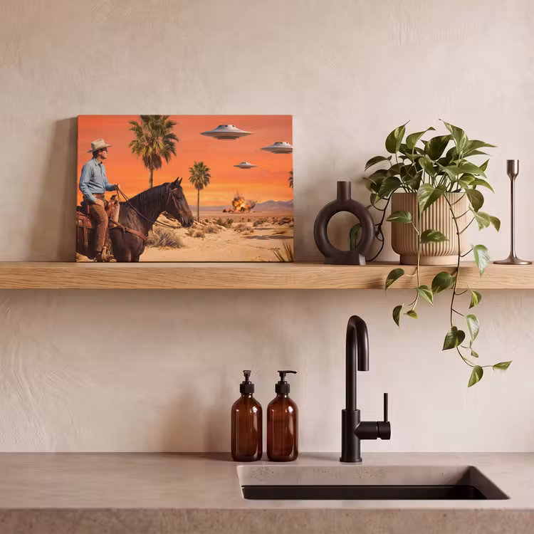 Canvas Print - Cowboy - Horse - Desert - Cowboy - Paard - Woestijn canvas 2cm klein