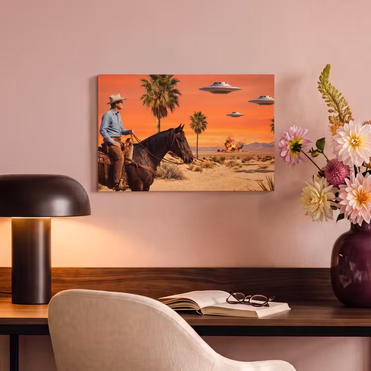 Canvas Print - Cowboy - Horse - Desert - Cowboy - Paard - Woestijn canvas 2cm klein