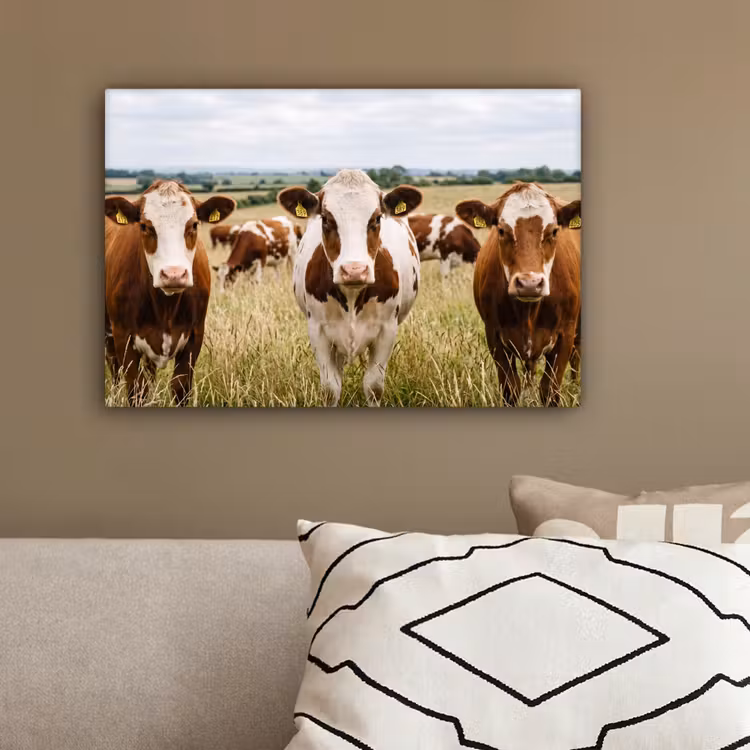 Koeien - Portret - Weide - Boerderij - Nieuwsgierig canvas 2cm klein -sfeer3