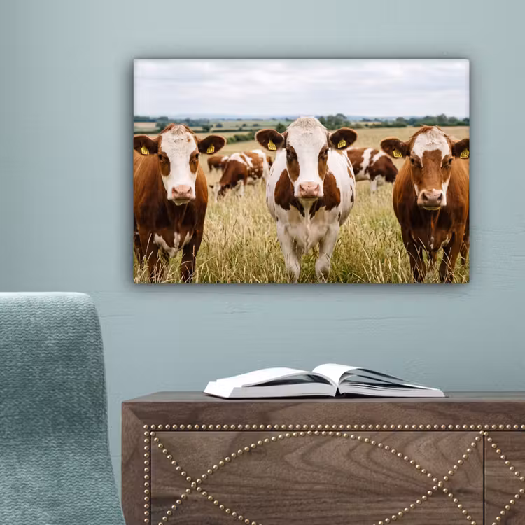Koeien - Portret - Weide - Boerderij - Nieuwsgierig canvas 2cm klein -sfeer4