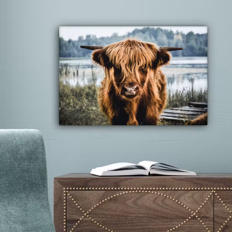 Koeien - Schotse hooglander - Bruin - Natuur canvas 2cm klein -sfeer4