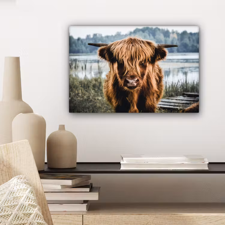 Koeien - Schotse hooglander - Bruin - Natuur canvas 2cm klein -sfeer6