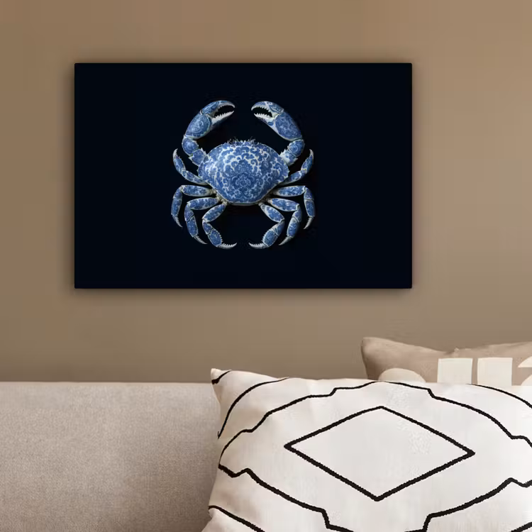 Krab - Delfts blauw - Dieren canvas 2cm klein -sfeer3