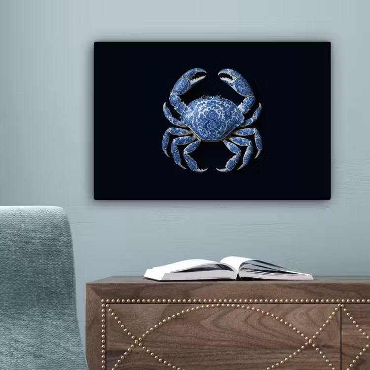 Krab - Delfts blauw - Dieren canvas 2cm klein -sfeer4