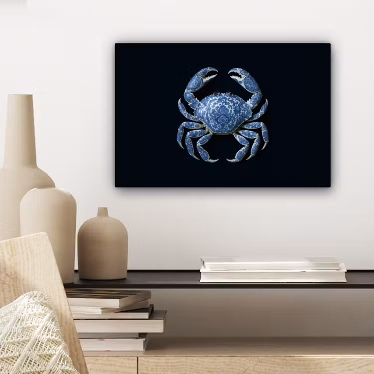 Krab - Delfts blauw - Dieren canvas 2cm klein -sfeer6