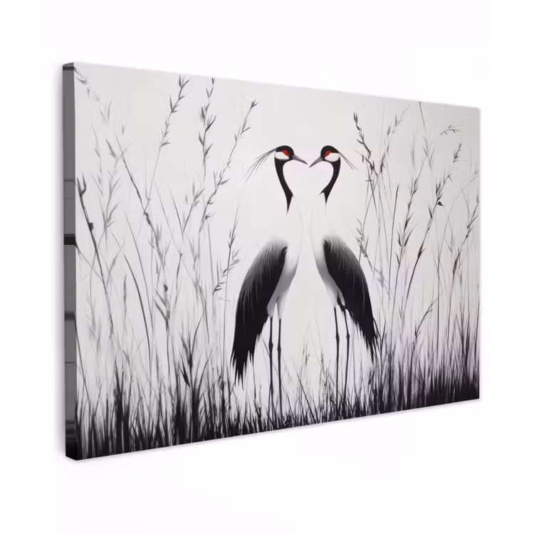Kraanvogels - Gras - Hartvorm - Zwart canvas 2cm klein -z3d