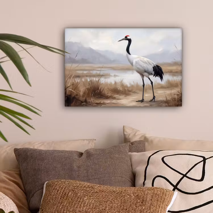 Kraanvogel - Natuur - Realistisch canvas 2cm klein -sfeer1