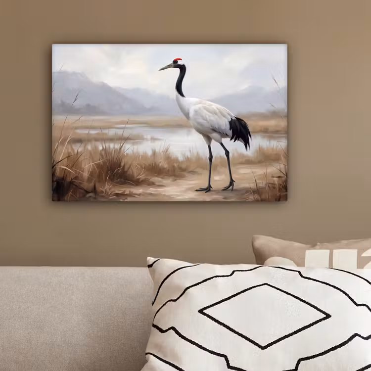 Kraanvogel - Natuur - Realistisch canvas 2cm klein -sfeer3