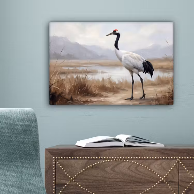 Kraanvogel - Natuur - Realistisch canvas 2cm klein -sfeer4