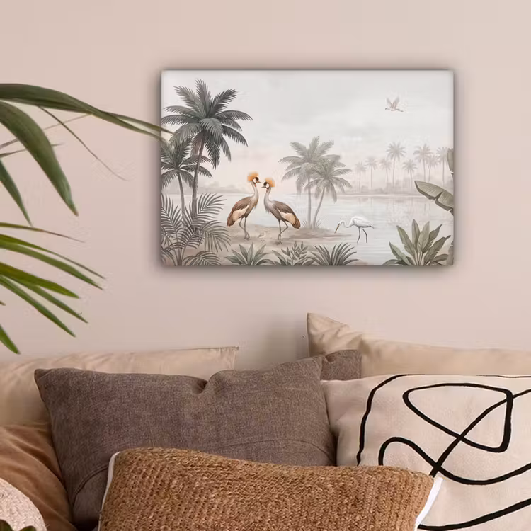 Kraanvogels - Palmbomen - Tropisch canvas 2cm klein -sfeer1