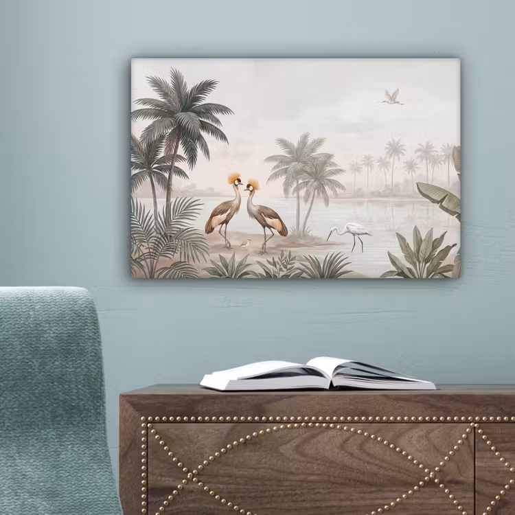 Kraanvogels - Palmbomen - Tropisch canvas 2cm klein -sfeer4