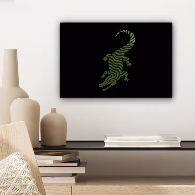 Krokodil - Groen - Tijgerachtig - Strepen canvas 2cm klein -sfeer6