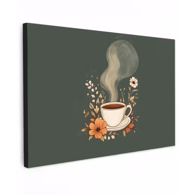 Kop - Bloemen - Groen - Koffie canvas 2cm klein -z3d