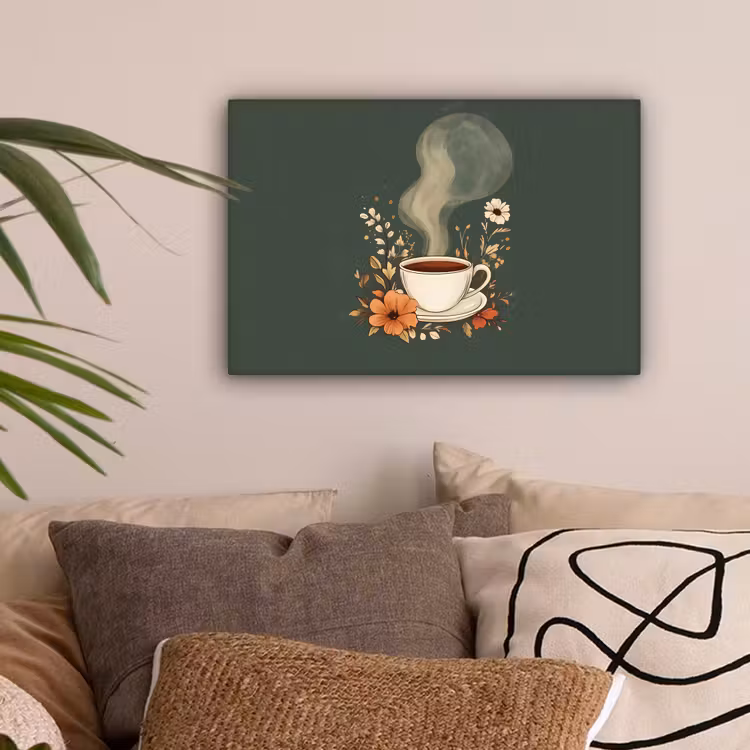 Kop - Bloemen - Groen - Koffie canvas 2cm klein -sfeer1