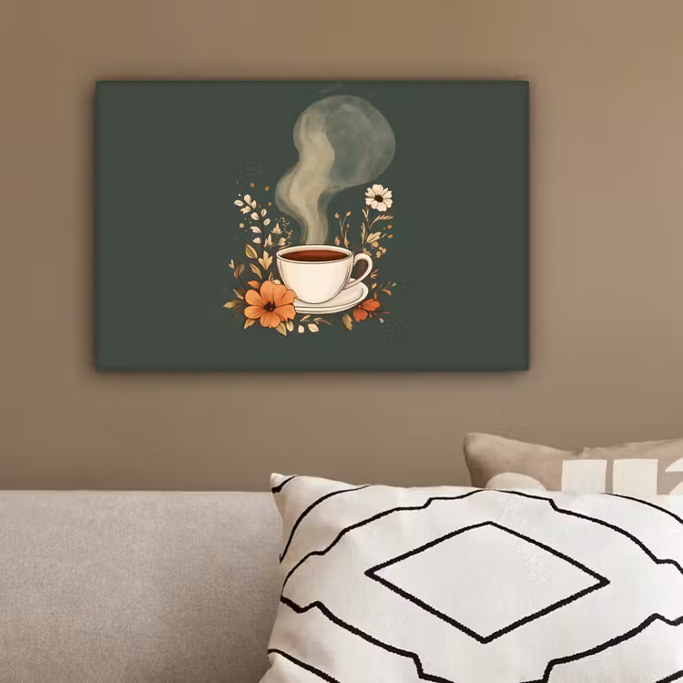 Kop - Bloemen - Groen - Koffie canvas 2cm klein -sfeer3