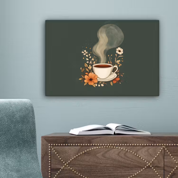 Kop - Bloemen - Groen - Koffie canvas 2cm klein -sfeer4