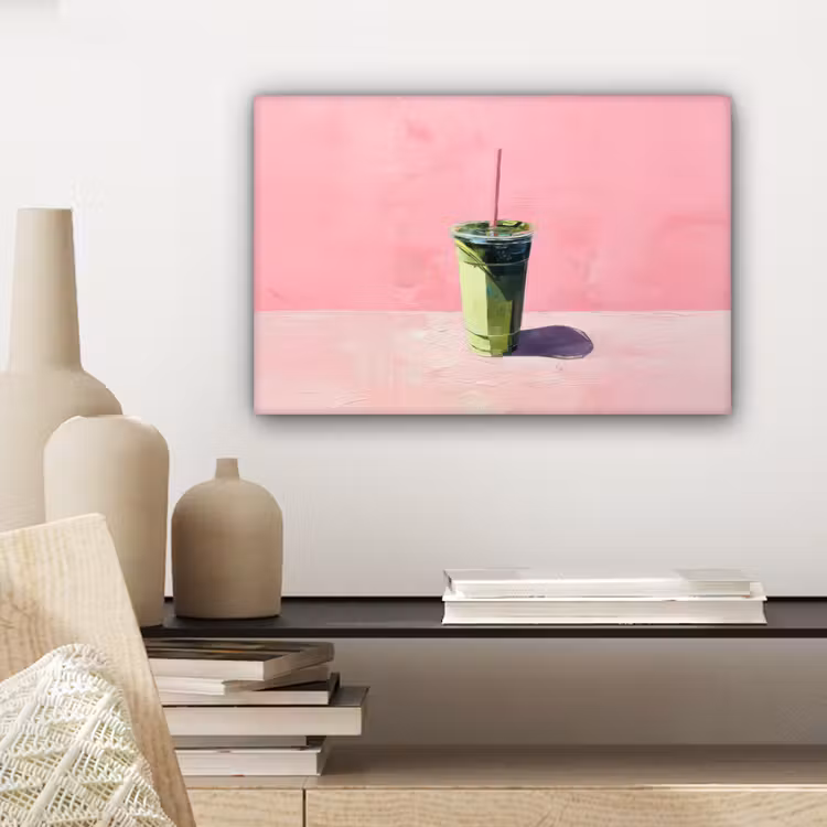 Beker - Rietje - Minimalistisch - Groen canvas 2cm klein -sfeer6