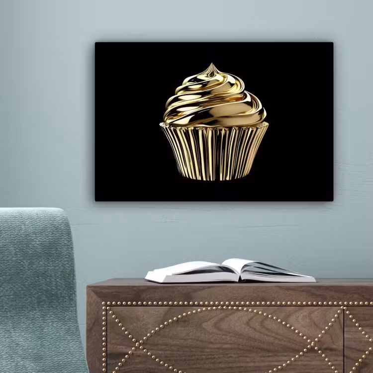 Cupcake - Eten - Goud - Zwart canvas 2cm klein -sfeer4