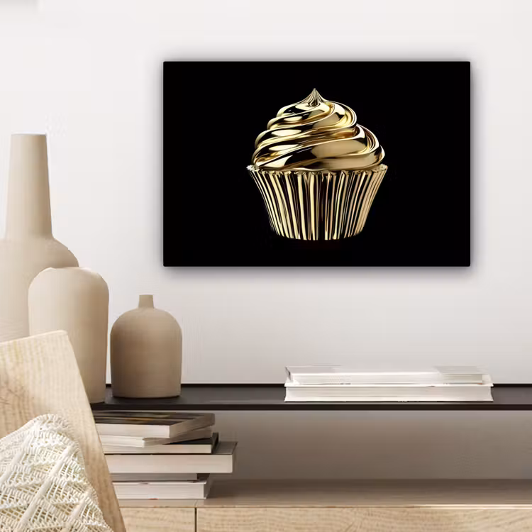 Cupcake - Eten - Goud - Zwart canvas 2cm klein -sfeer6